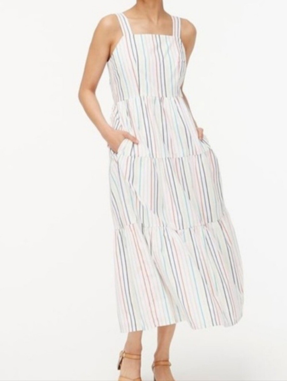 J. Crew Tiered Billund Stripe Cotton Poplin Tiered Maxi Dress Size 2